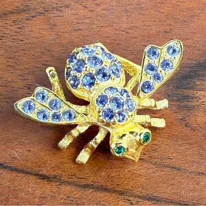 JOAN RIVERS Vintage Blue/Purple Rhinestone Goldtone Bee Brooch